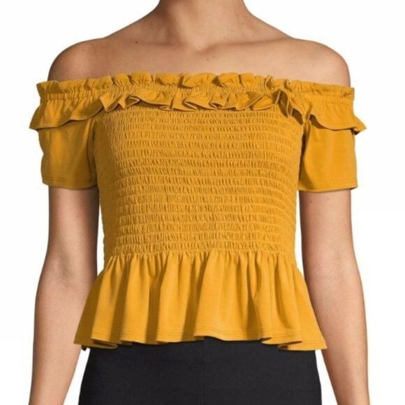 BCBGeneration Off the Shoulder Smocked Ruffle Top - Picture 2 of 8